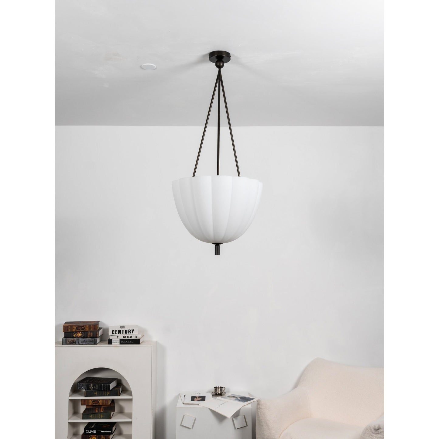Volare Pendant Lamp - Scalloped Pressed Glass & Carved Brass Sconce | Austrian Secessionist Hanging Light