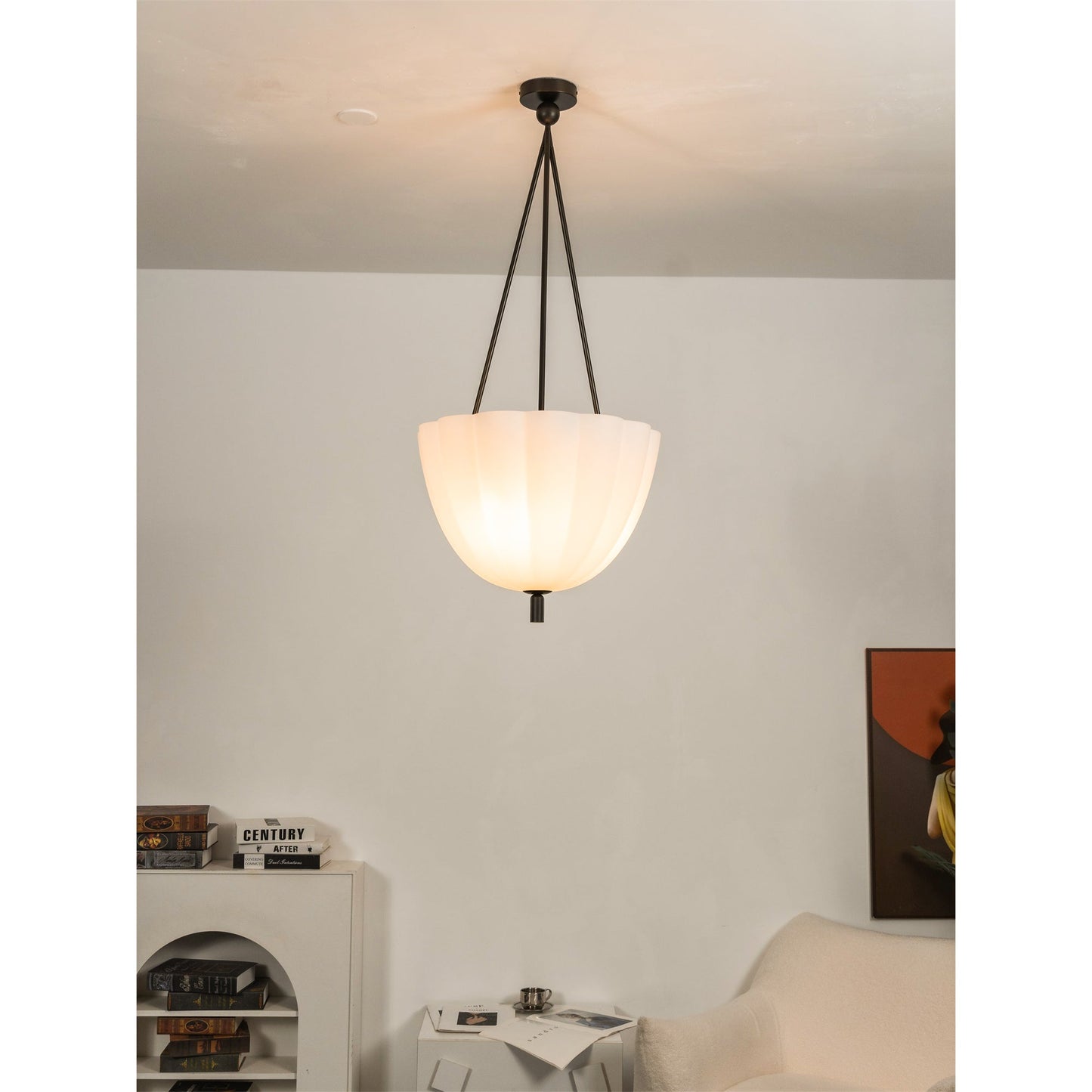 Volare Pendant Lamp - Scalloped Pressed Glass & Carved Brass Sconce | Austrian Secessionist Hanging Light