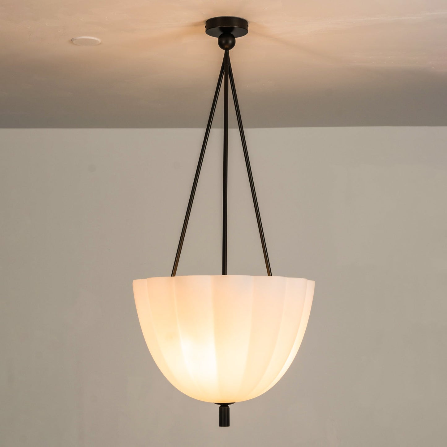 Volare Pendant Lamp - Scalloped Pressed Glass & Carved Brass Sconce | Austrian Secessionist Hanging Light