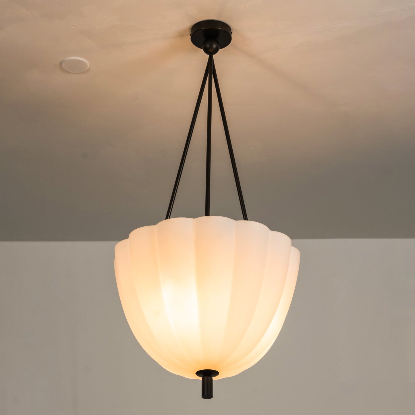 Volare Pendant Lamp - Scalloped Pressed Glass & Carved Brass Sconce | Austrian Secessionist Hanging Light