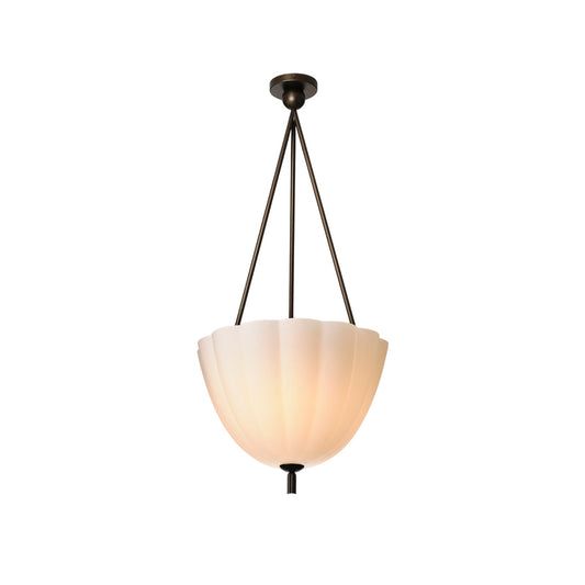 Volare Pendant Lamp - Scalloped Pressed Glass & Carved Brass Sconce | Austrian Secessionist Hanging Light