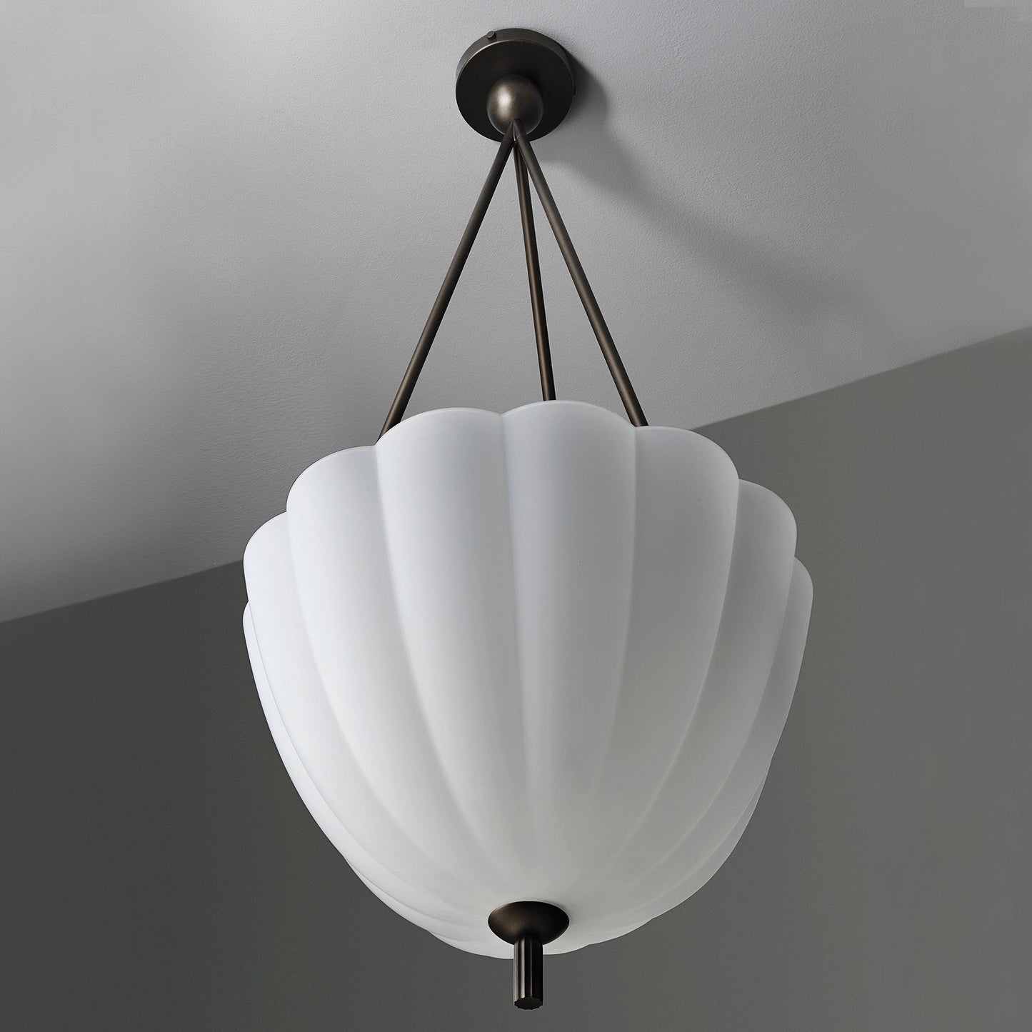 Volare Pendant Lamp - Scalloped Pressed Glass & Carved Brass Sconce | Austrian Secessionist Hanging Light