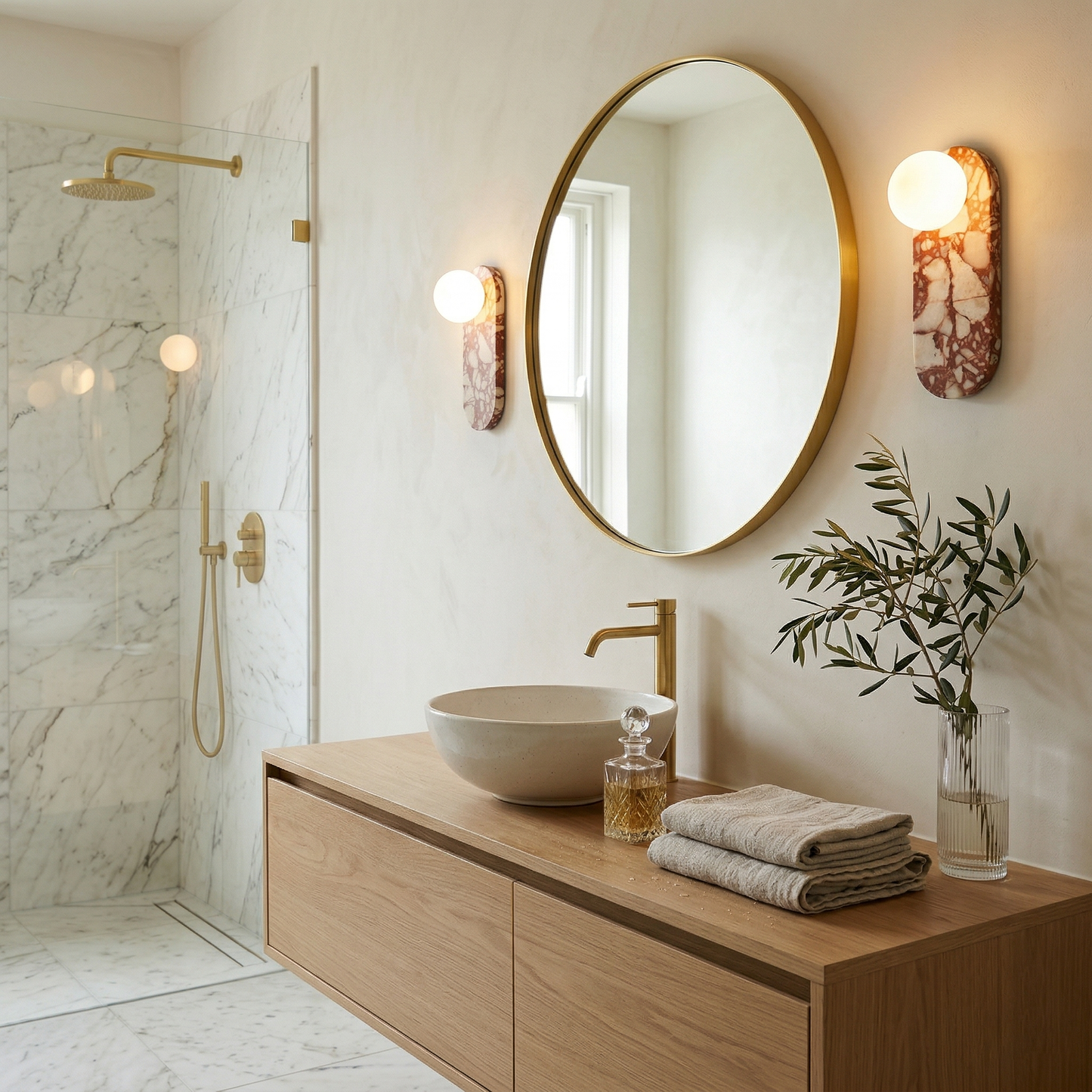 Lucie Wall Lamp - Mid-Century Modern Marble & Glass Sconce | Luxury Natural Stone Wall Light