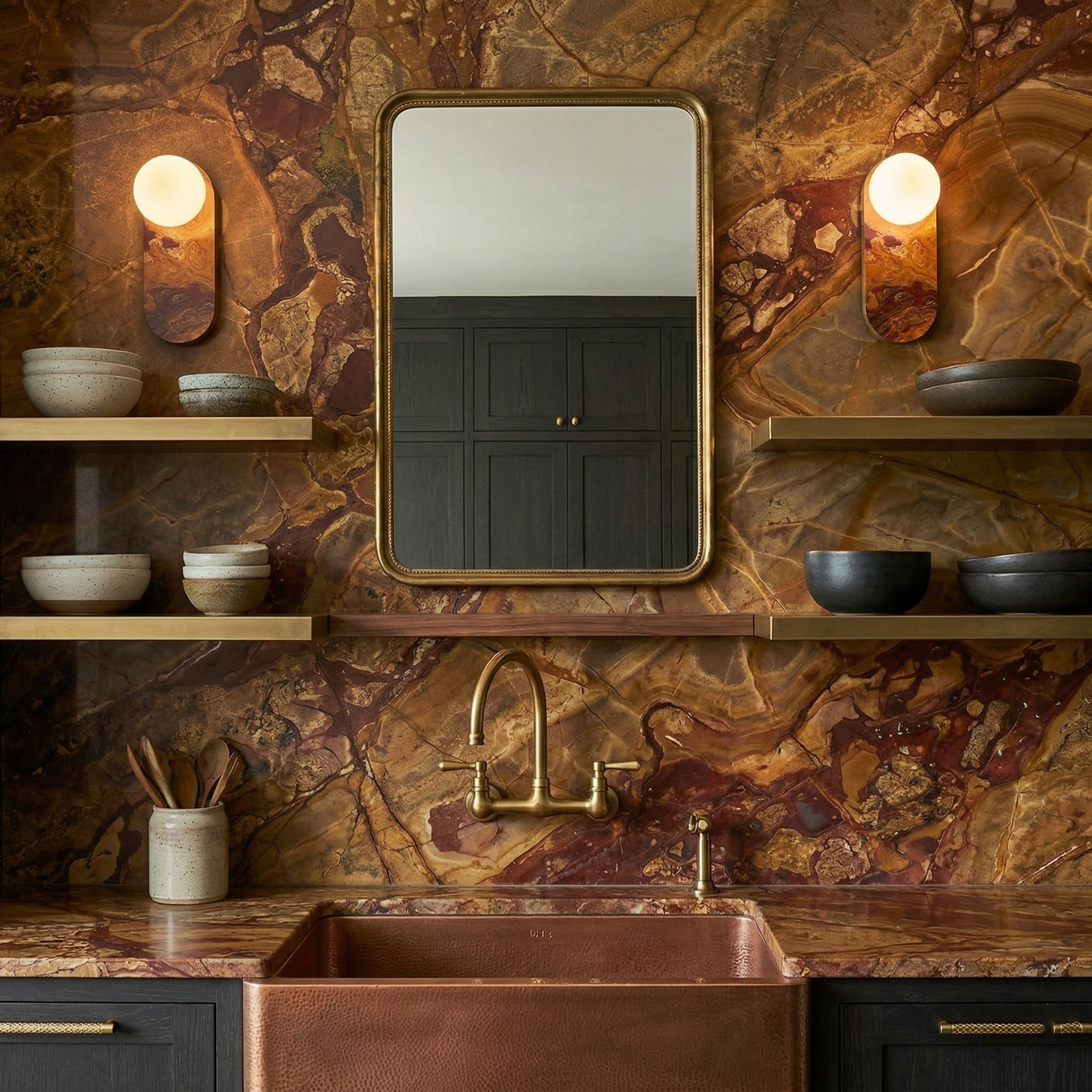 Lucie Wall Lamp - Mid-Century Modern Marble & Glass Sconce | Luxury Natural Stone Wall Light