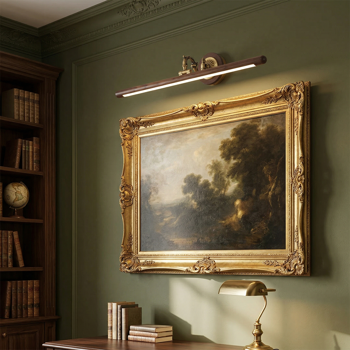 Adjustable Picture Wall Lamp – Walnut Wood & Brass Art Display & Work Light