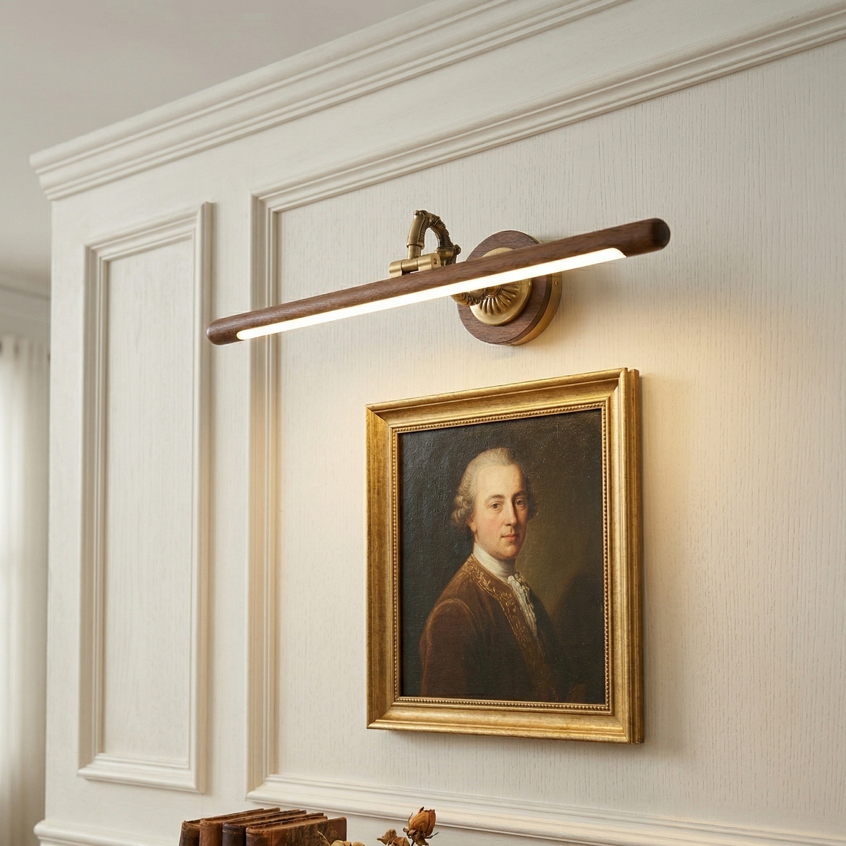 Adjustable Picture Wall Lamp – Walnut Wood & Brass Art Display & Work Light