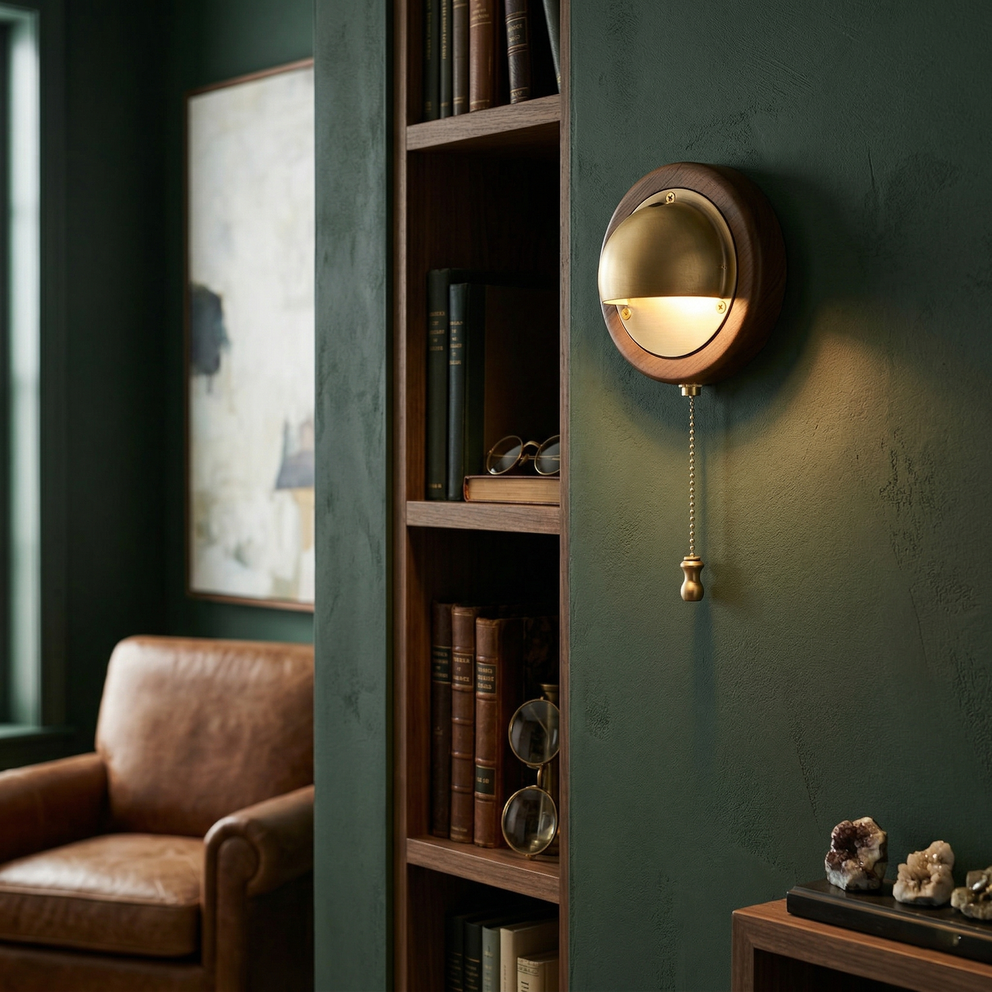 Workstead Signal Wall Lamp - Modern Solid Ash Wood Sconce | Hand-Finished Metal Shade Pull-Cord Light