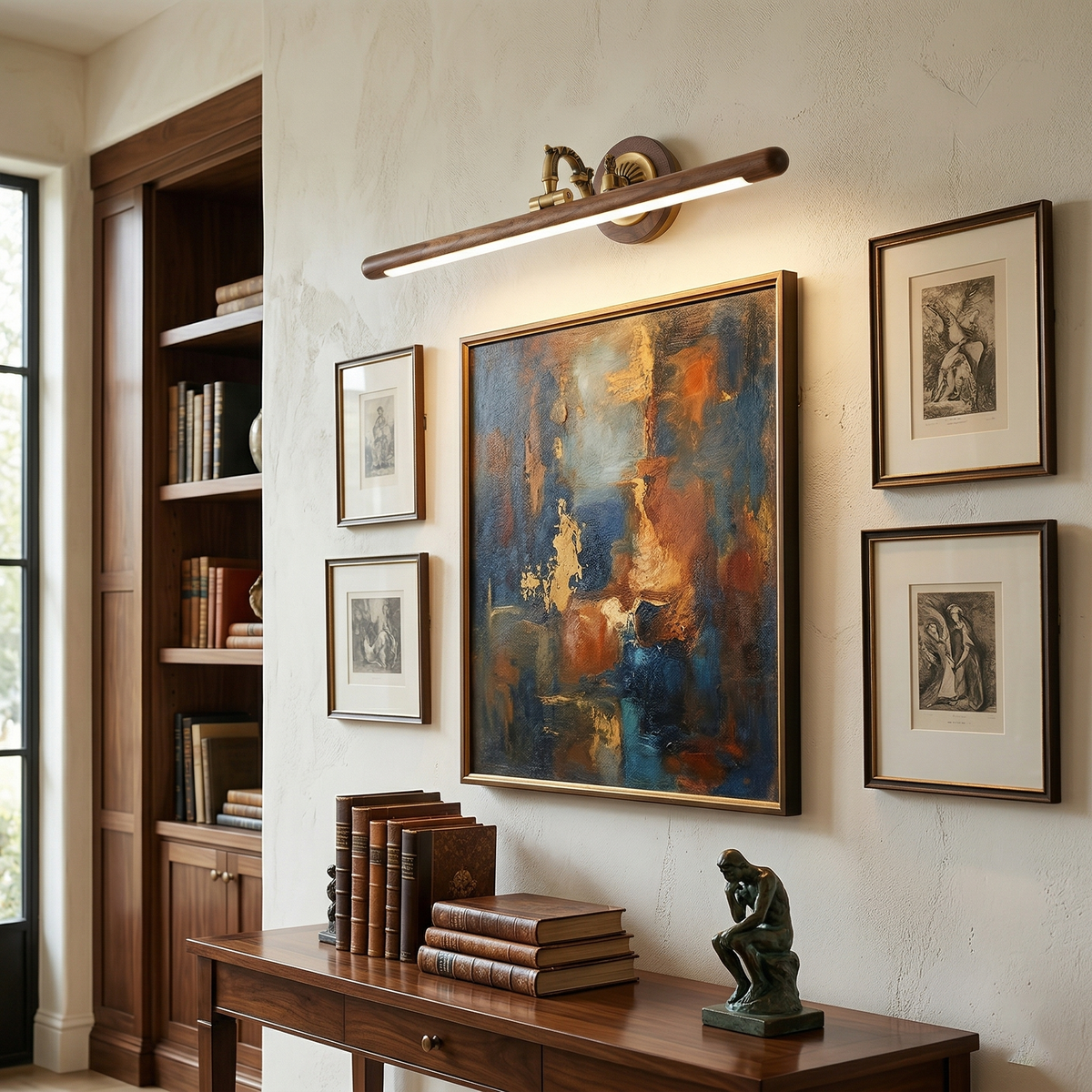 Adjustable Picture Wall Lamp – Walnut Wood & Brass Art Display & Work Light