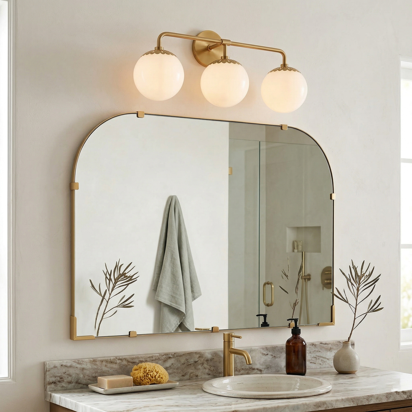 Dewdrop Globe Sconce - Art Deco Flower Cap Glass Vanity & Wall Light