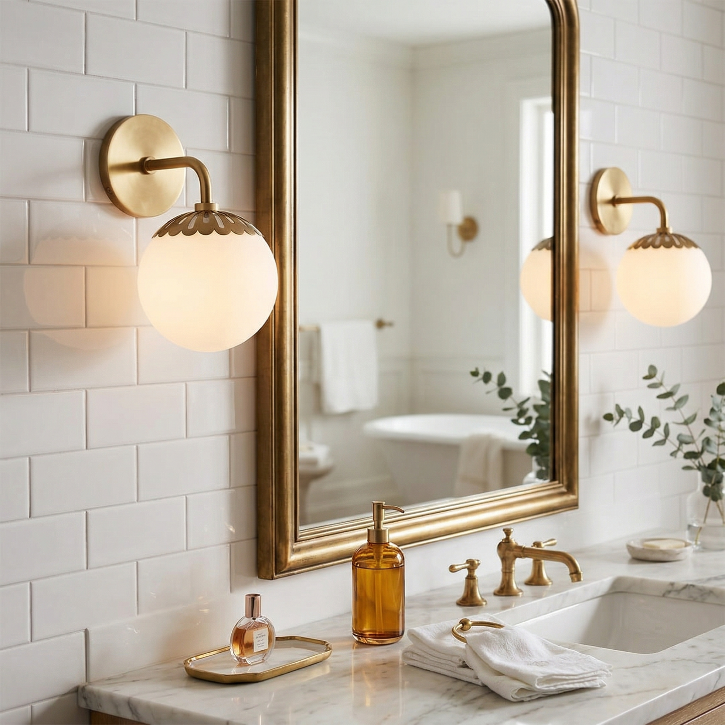 Dewdrop Globe Sconce - Art Deco Flower Cap Glass Vanity & Wall Light