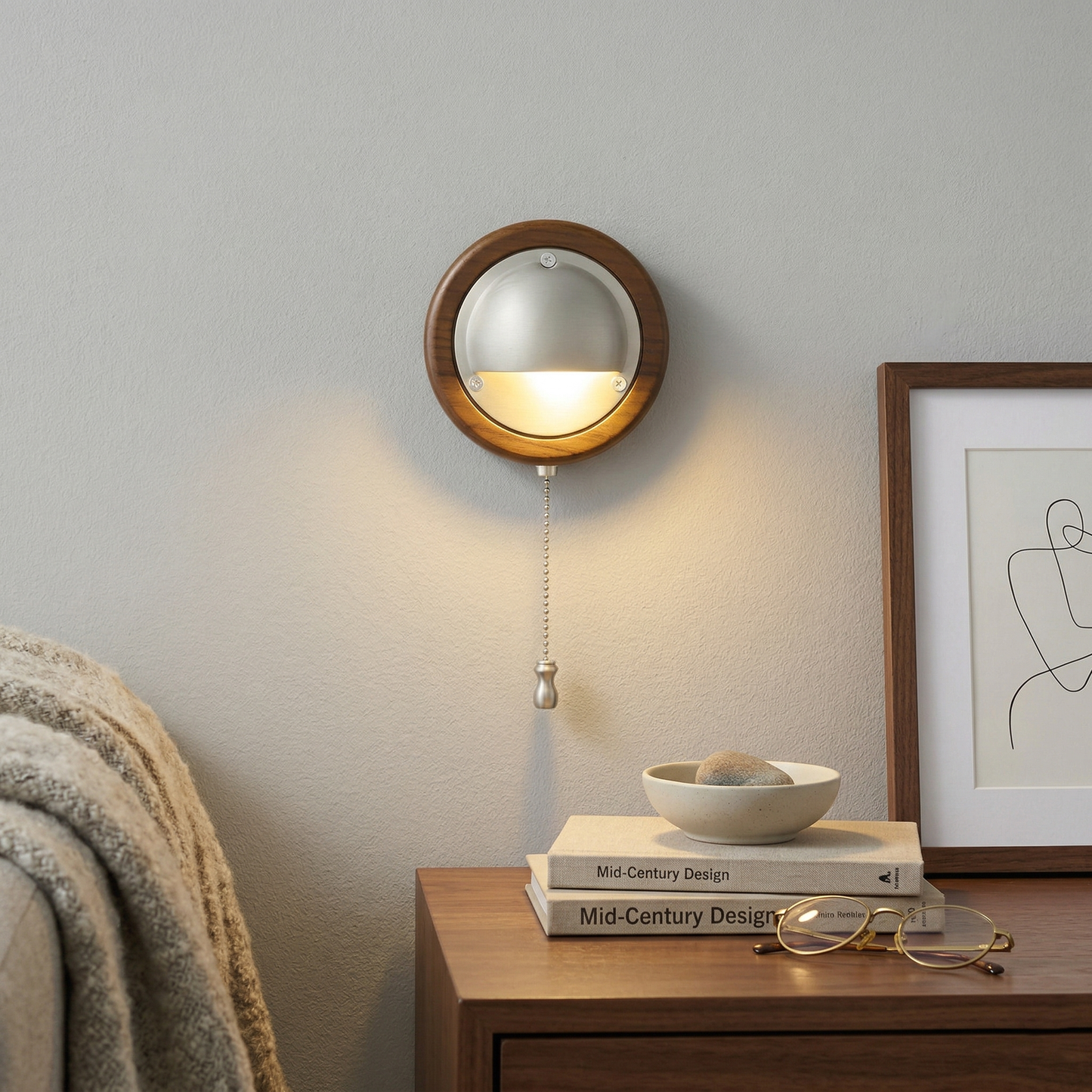 Workstead Signal Wall Lamp - Modern Solid Ash Wood Sconce | Hand-Finished Metal Shade Pull-Cord Light