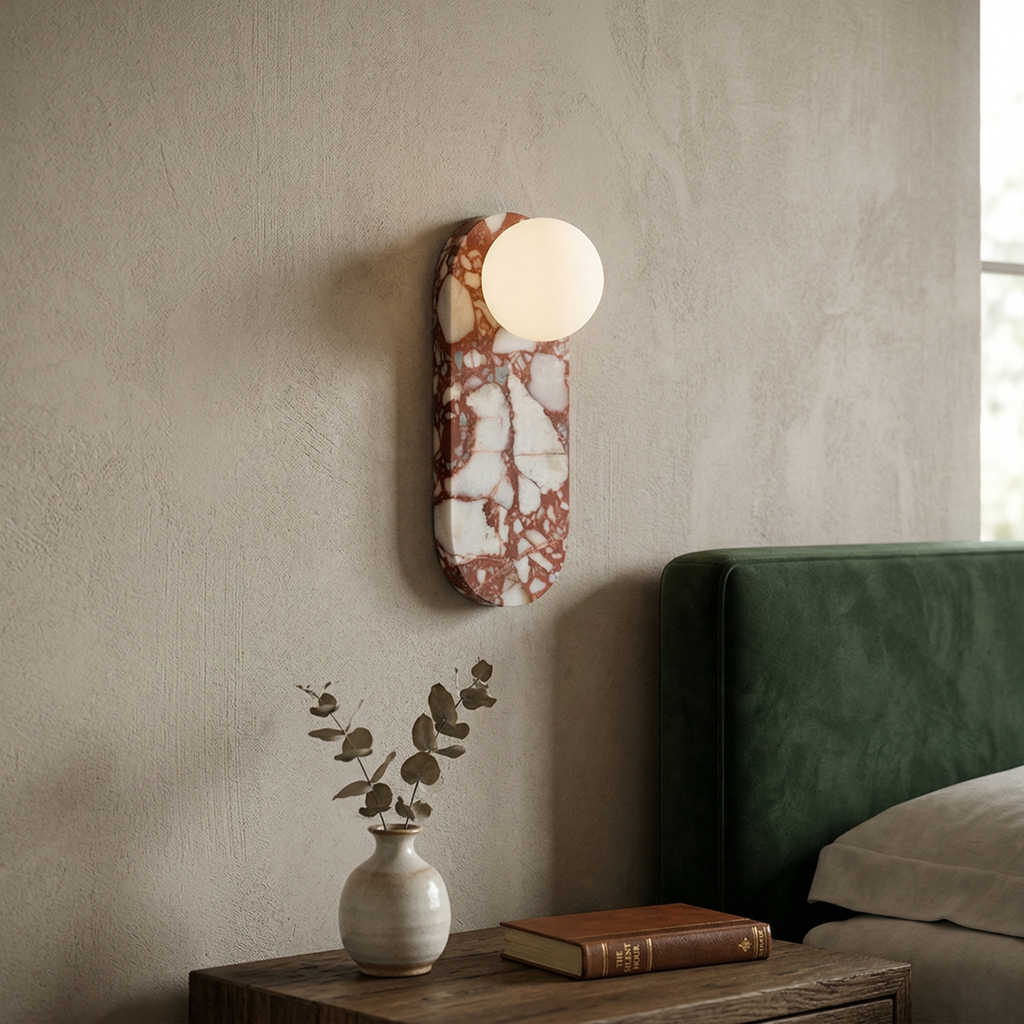 Lucie Wall Lamp - Mid-Century Modern Marble & Glass Sconce | Luxury Natural Stone Wall Light