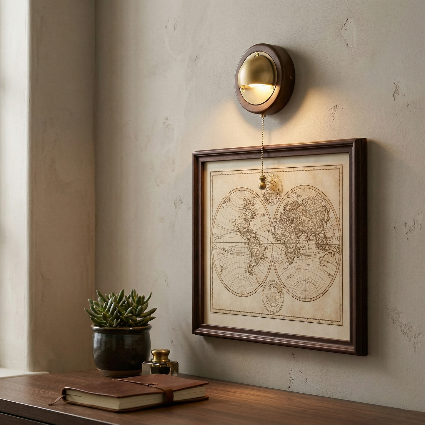 Workstead Signal Wall Lamp - Modern Solid Ash Wood Sconce | Hand-Finished Metal Shade Pull-Cord Light