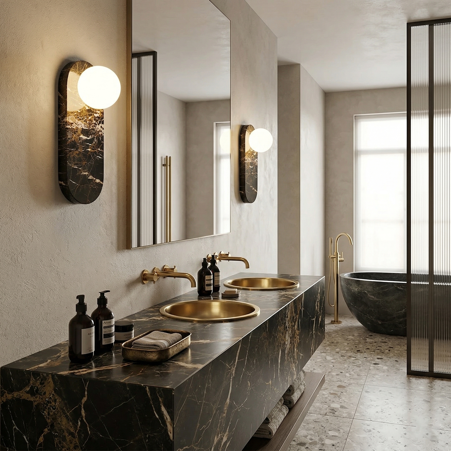 Lucie Wall Lamp - Mid-Century Modern Marble & Glass Sconce | Luxury Natural Stone Wall Light
