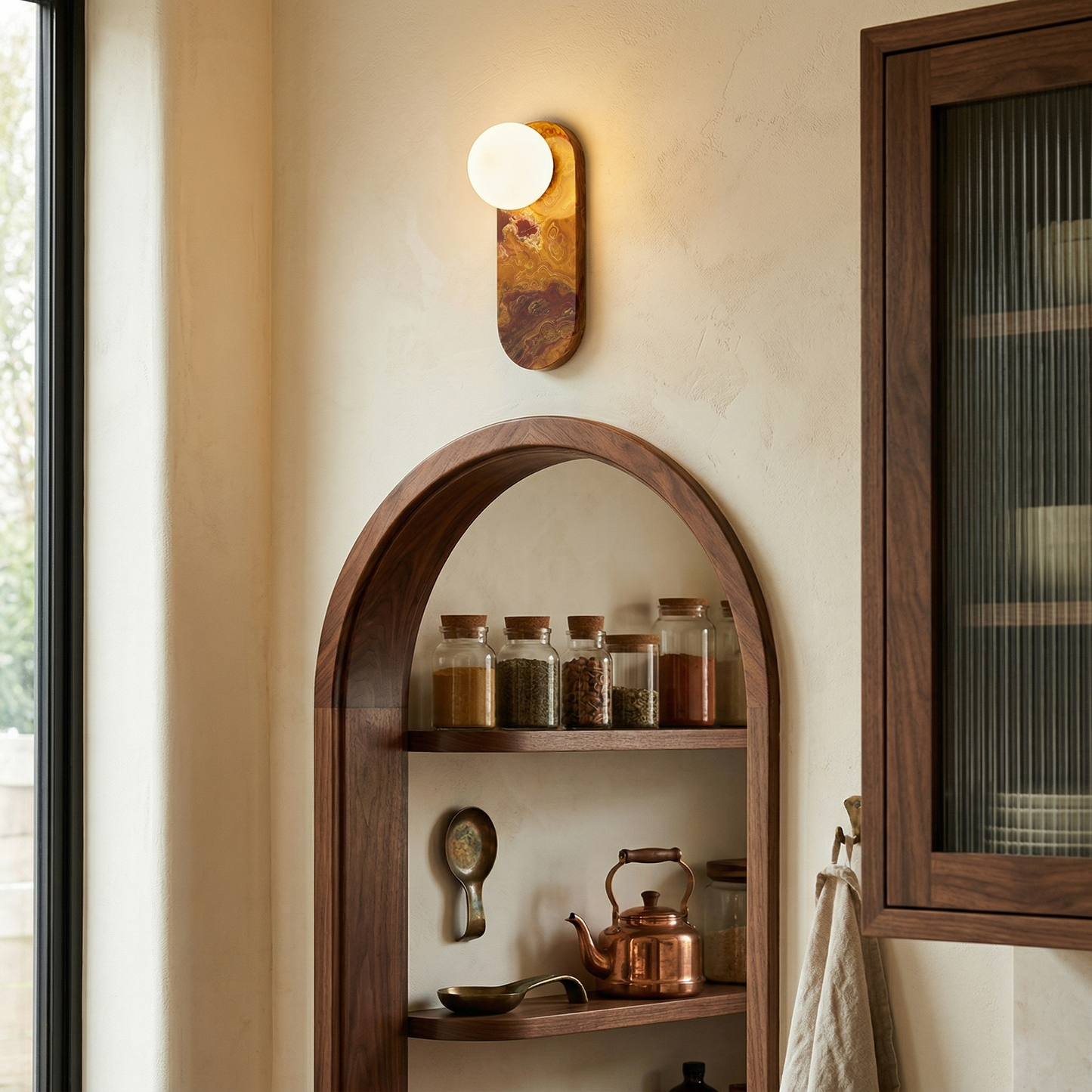 Lucie Wall Lamp - Mid-Century Modern Marble & Glass Sconce | Luxury Natural Stone Wall Light