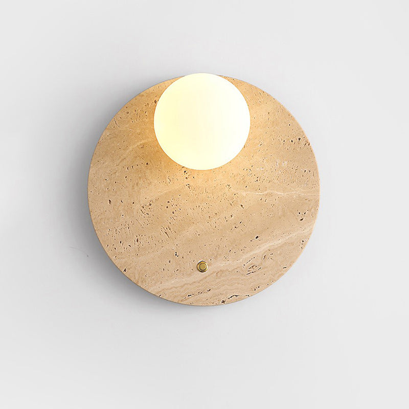 Wabi Travertine Wall Sconce - Natural Stone Eclipse Light | Wabi-Sabi Luxury LED Vanity Lamp | G9 Base