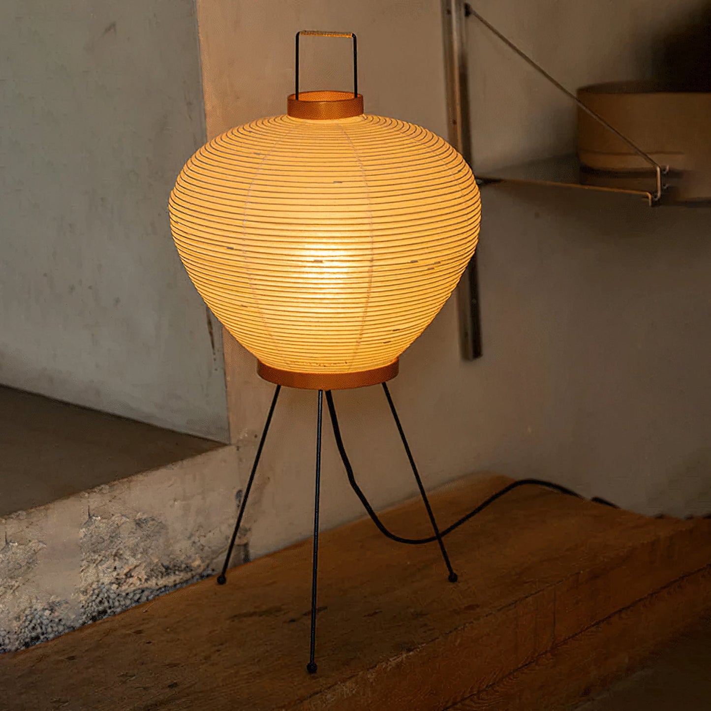 Washi 3A Table Lamp - Japanese Mulberry Paper Tripod Accent Sconce | Modernist Mid-Century Desk Light