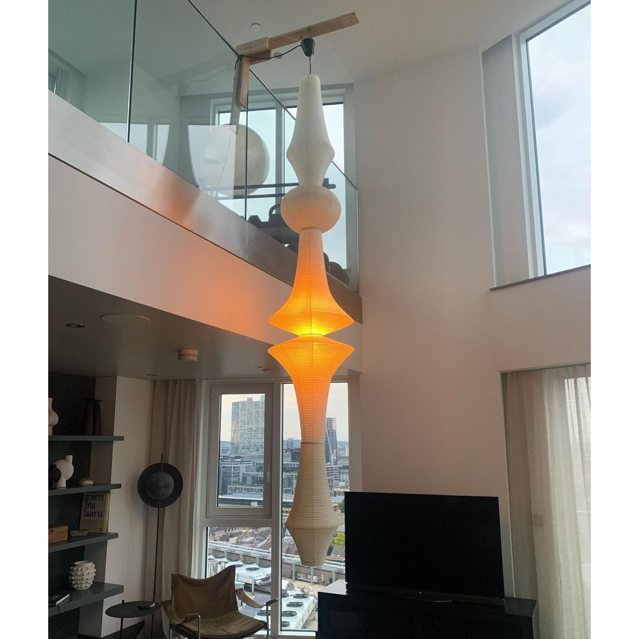 Washi Paper E Pendant Lamp - Sculptural Japanese Mulberry Paper Hanging Light | Hardwired Japandi Sconce