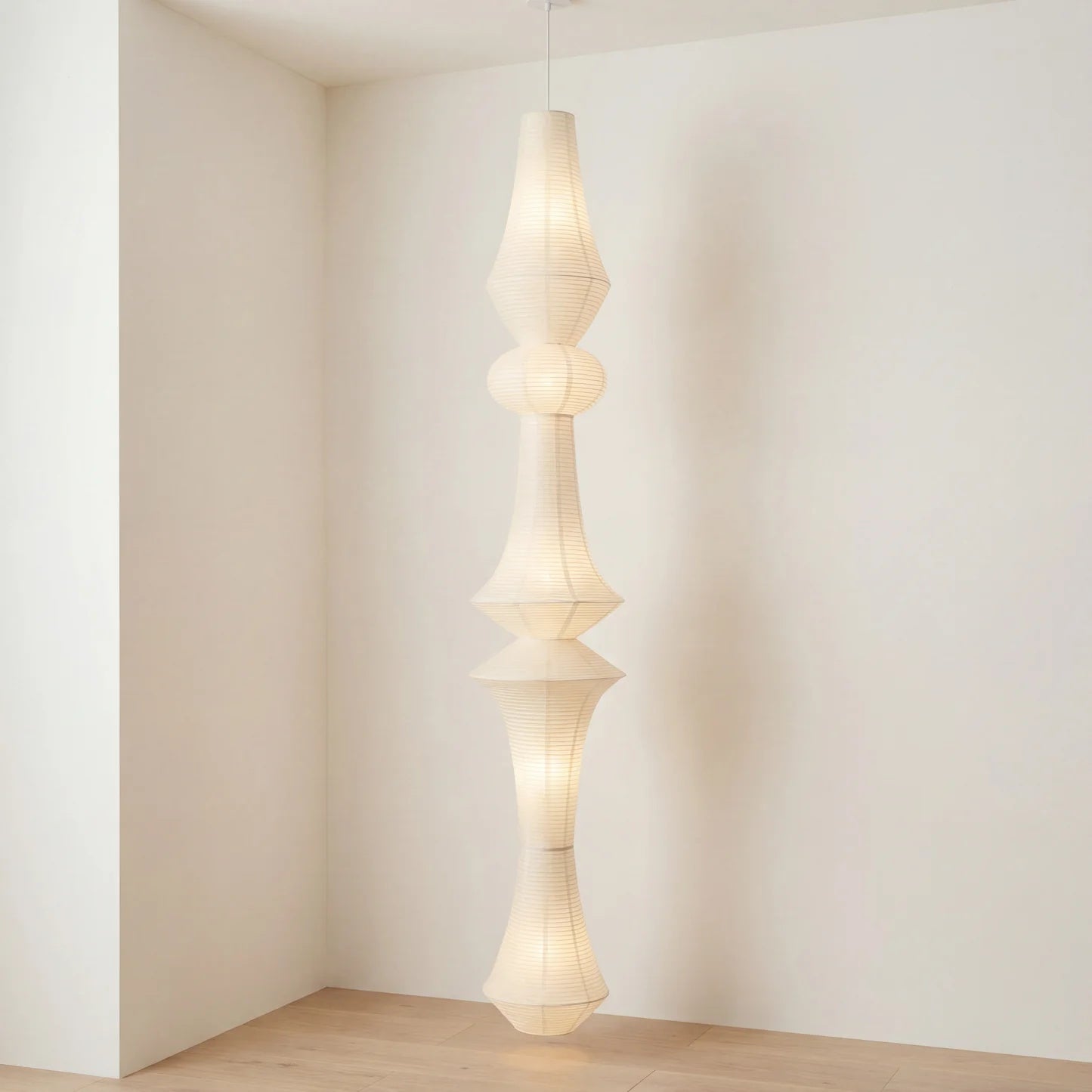 Washi Paper E Pendant Lamp - Sculptural Japanese Mulberry Paper Hanging Light | Hardwired Japandi Sconce