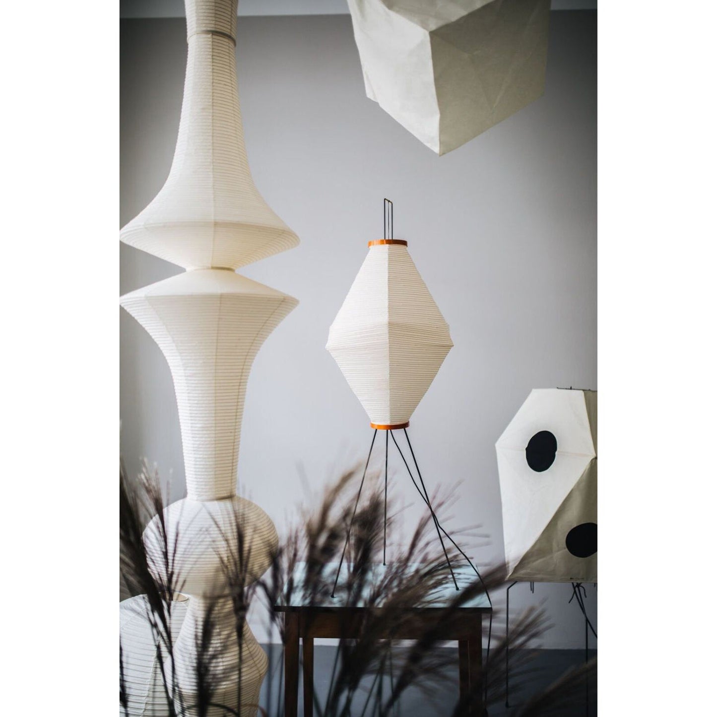 Washi Paper E Pendant Lamp - Sculptural Japanese Mulberry Paper Hanging Light | Hardwired Japandi Sconce