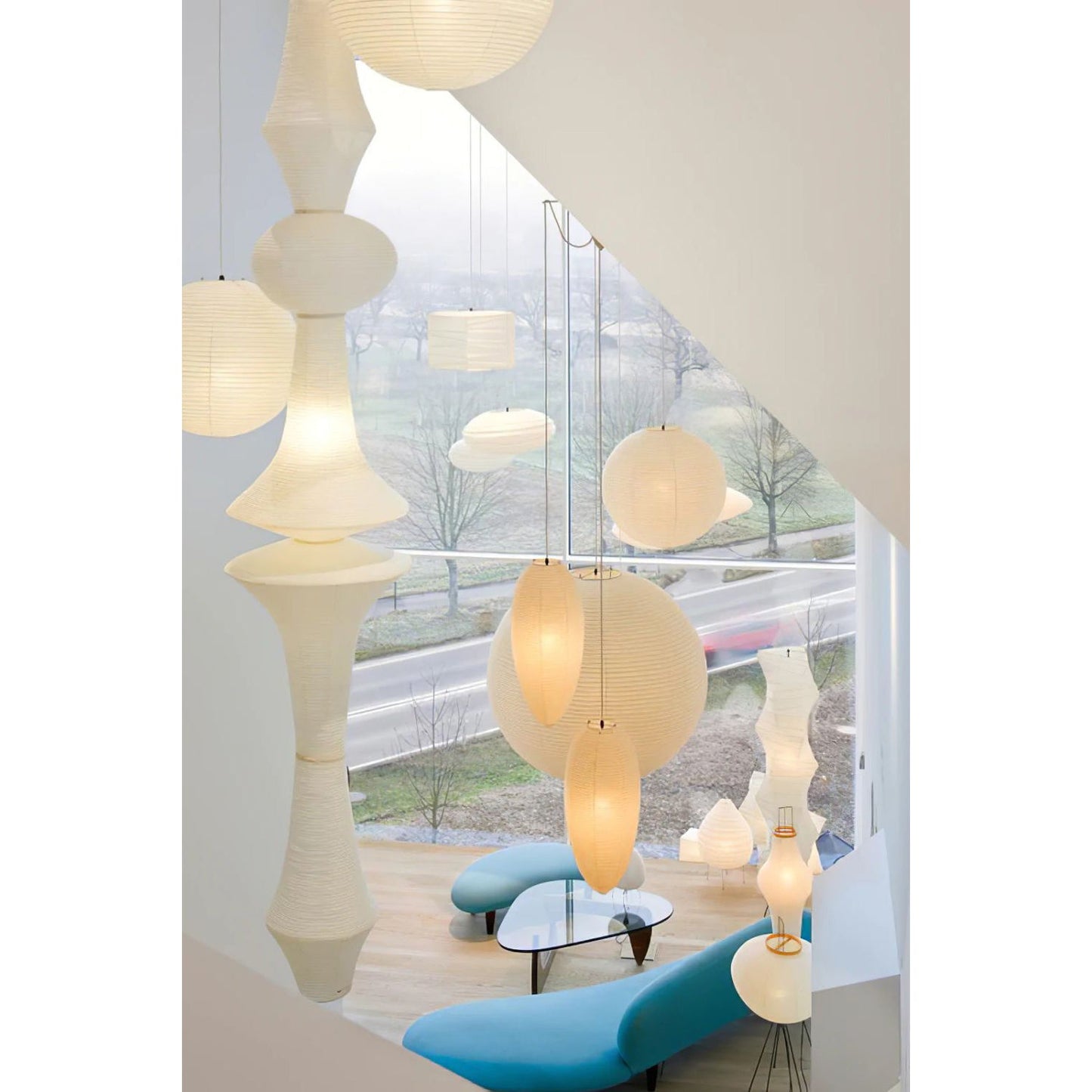 Washi Paper E Pendant Lamp - Sculptural Japanese Mulberry Paper Hanging Light | Hardwired Japandi Sconce