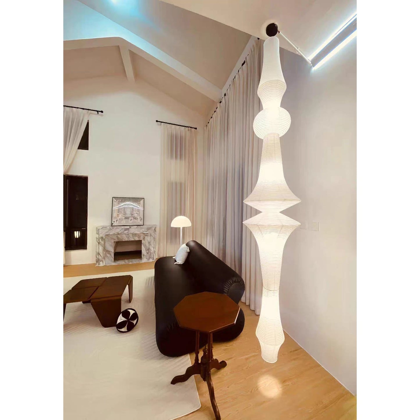 Washi Paper E Pendant Lamp - Sculptural Japanese Mulberry Paper Hanging Light | Hardwired Japandi Sconce