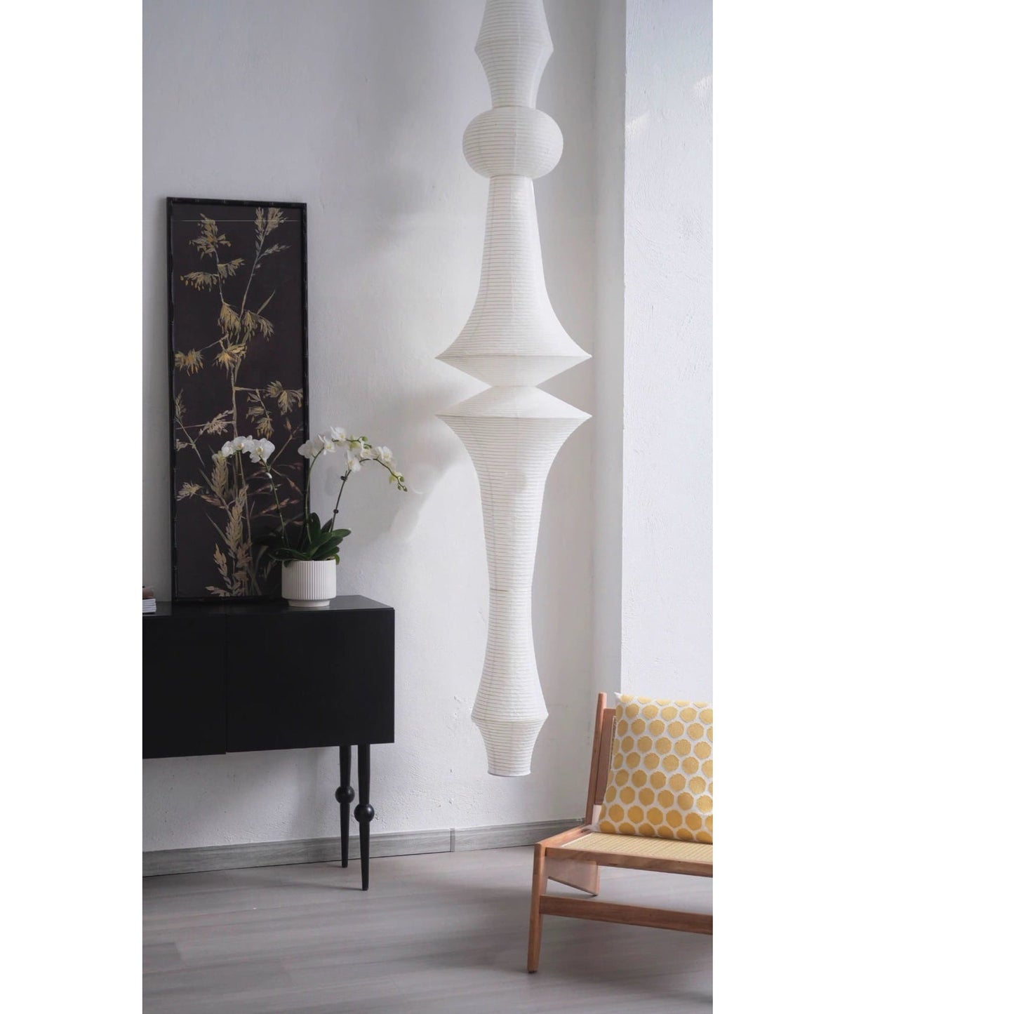 Washi Paper E Pendant Lamp - Sculptural Japanese Mulberry Paper Hanging Light | Hardwired Japandi Sconce