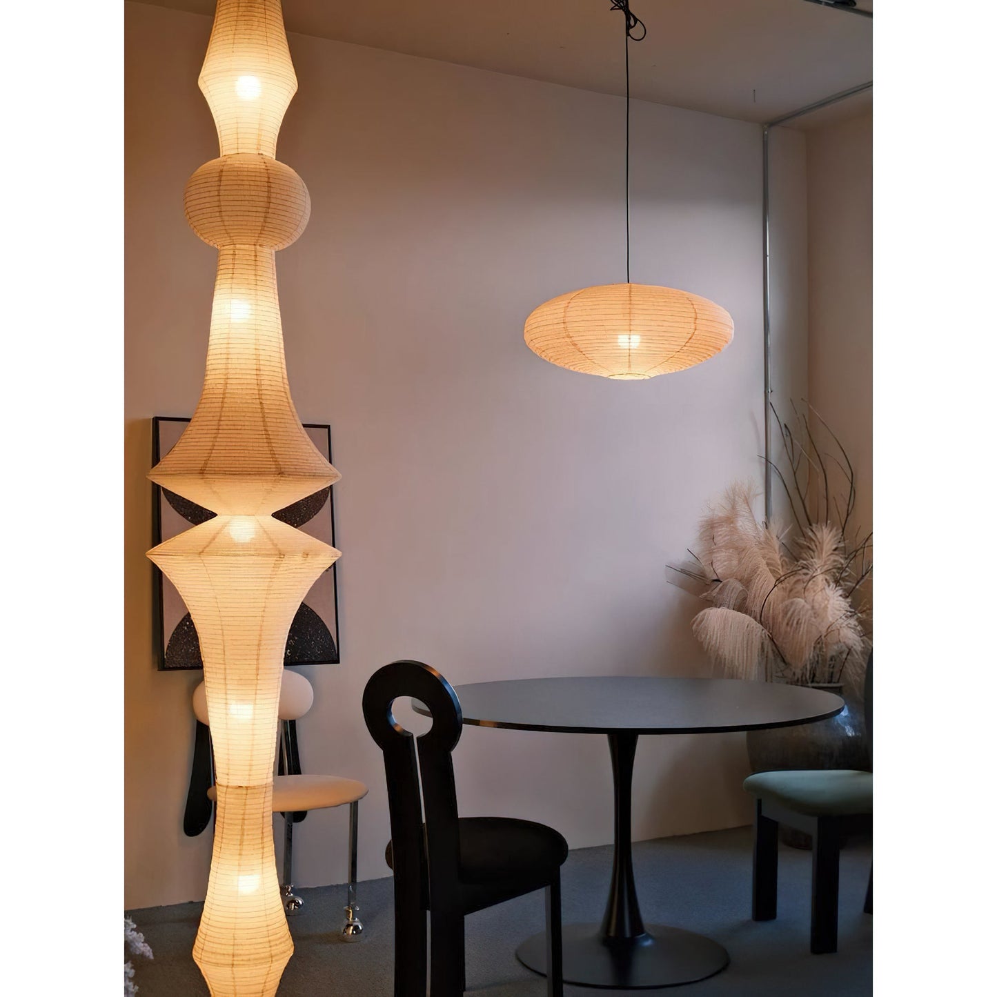 Washi Paper E Pendant Lamp - Sculptural Japanese Mulberry Paper Hanging Light | Hardwired Japandi Sconce
