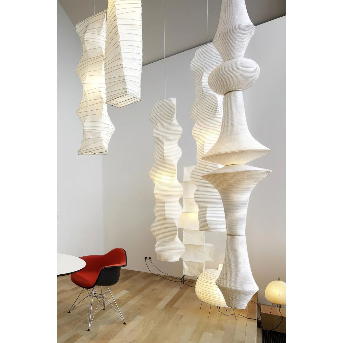 Washi Paper E Pendant Lamp - Sculptural Japanese Mulberry Paper Hanging Light | Hardwired Japandi Sconce