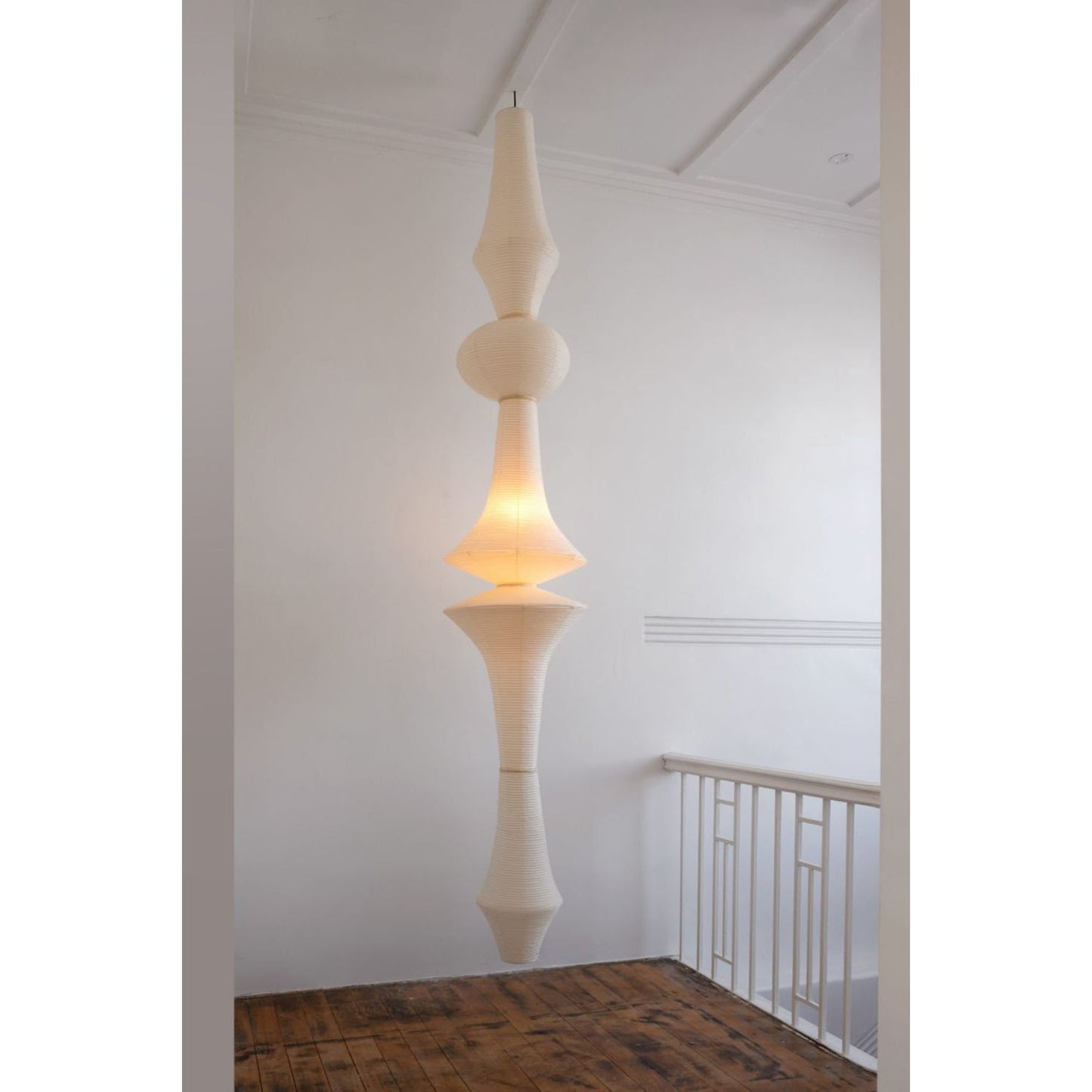 Washi Paper E Pendant Lamp - Sculptural Japanese Mulberry Paper Hanging Light | Hardwired Japandi Sconce