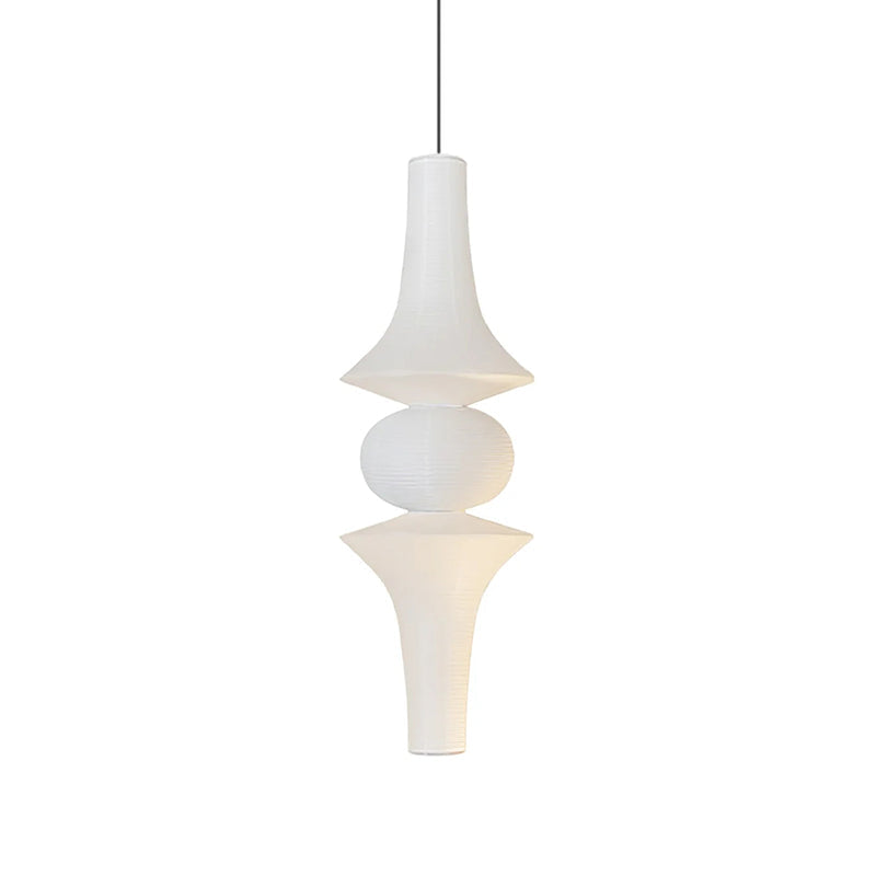 Washi Paper E Pendant Lamp - Sculptural Japanese Mulberry Paper Hanging Light | Hardwired Japandi Sconce