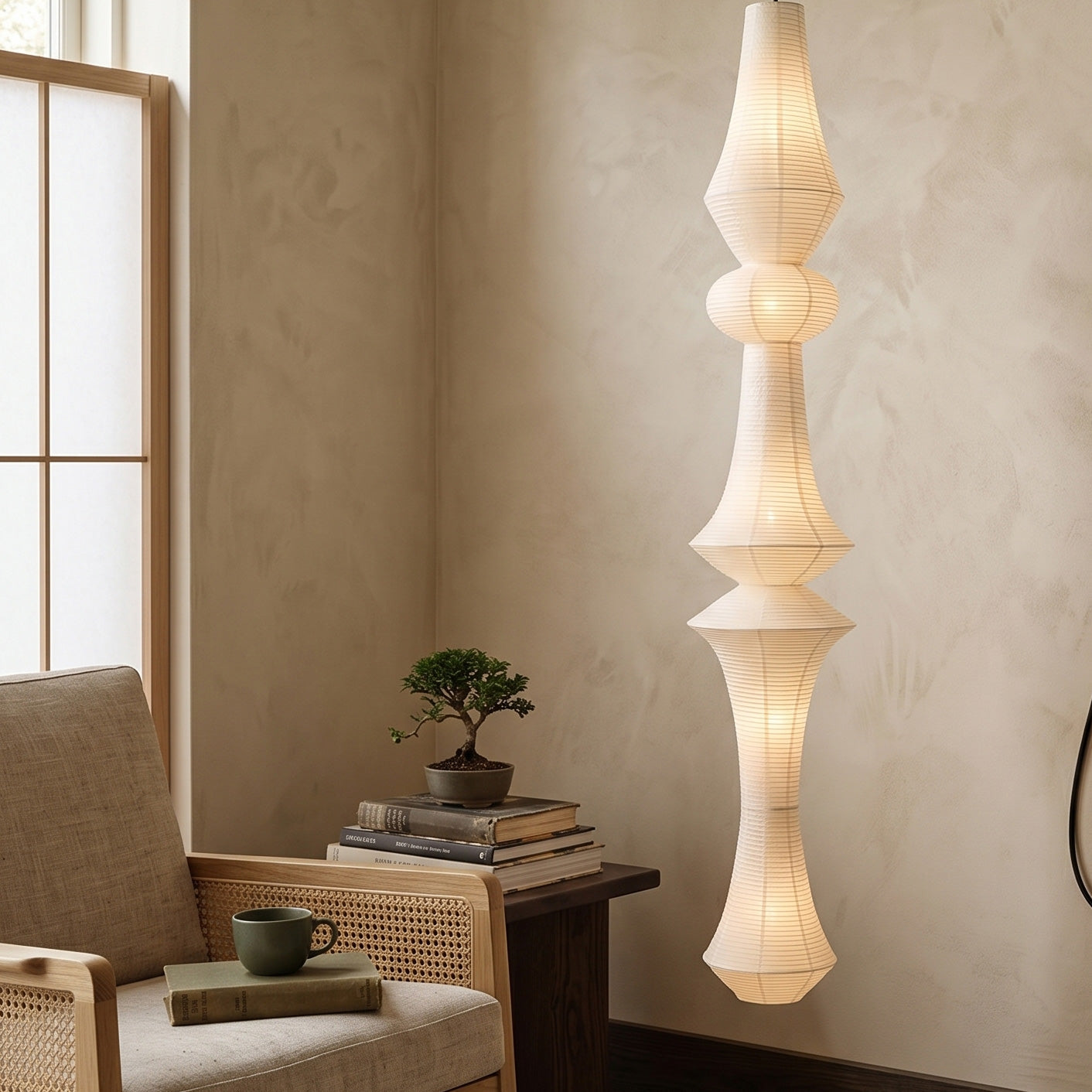 Washi Paper E Pendant Swag Lights - Japanese Mulberry Paper Hanging Lantern | Plug-in Swag Sconce with Inline Switch