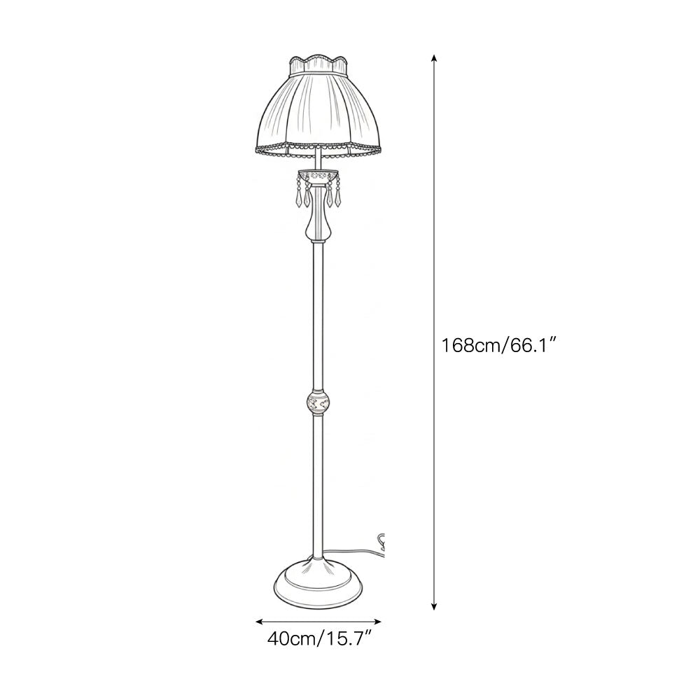 Waterford Floor Lamp - Brass & Ceramic Stand Sconce | Verdant Green Fabric Shade with Crystal Accents