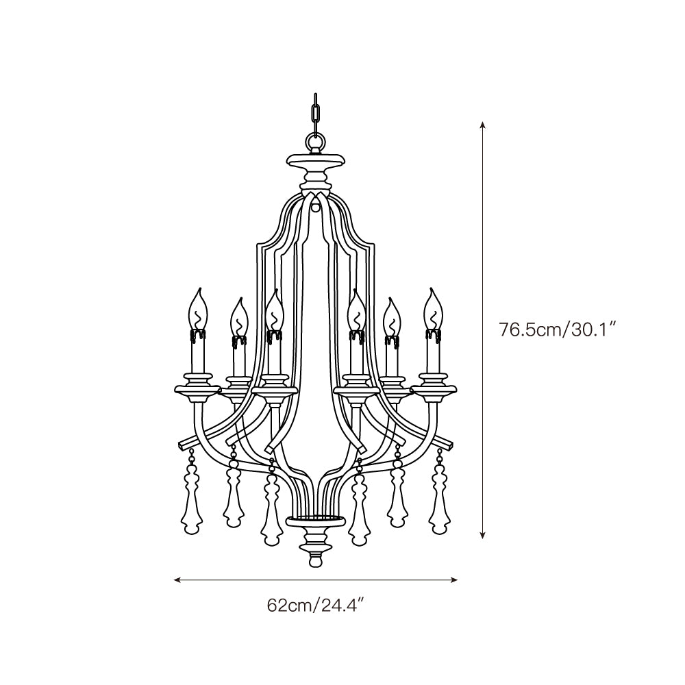 Waterloo Chandelier - French Empire Bent Wood & Metal Caged Pendant Light | 6-Light Vintage Antique Gray Sconce