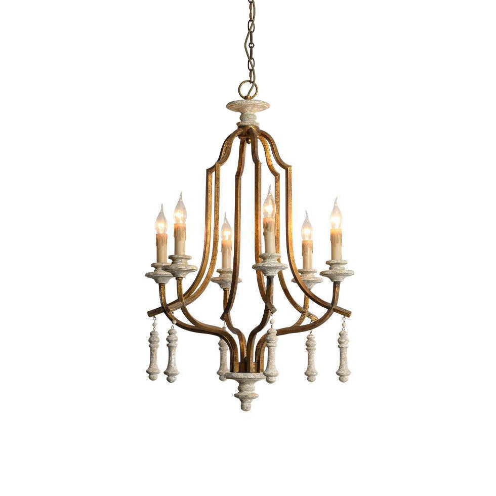 Waterloo Chandelier - French Empire Bent Wood & Metal Caged Pendant Light | 6-Light Vintage Antique Gray Sconce