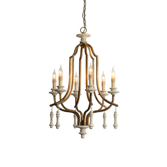 Waterloo Chandelier - French Empire Bent Wood & Metal Caged Pendant Light | 6-Light Vintage Antique Gray Sconce