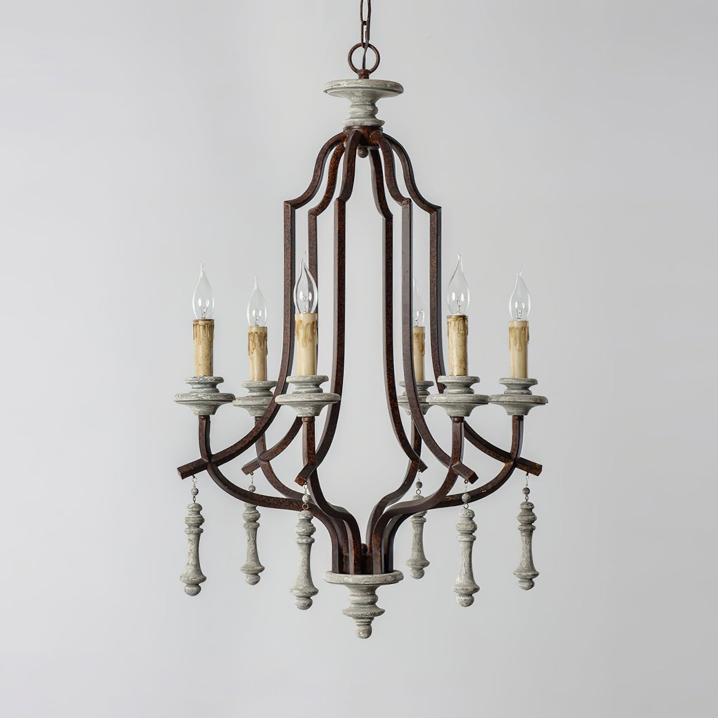Waterloo Chandelier - French Empire Bent Wood & Metal Caged Pendant Light | 6-Light Vintage Antique Gray Sconce