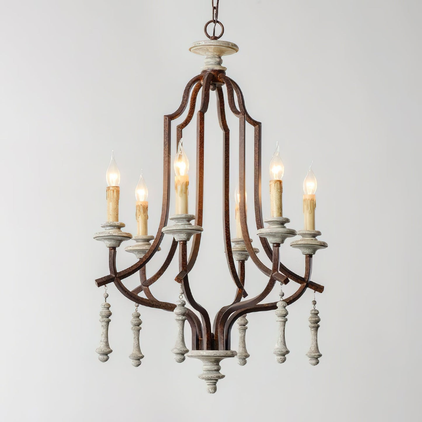 Waterloo Chandelier - French Empire Bent Wood & Metal Caged Pendant Light | 6-Light Vintage Antique Gray Sconce