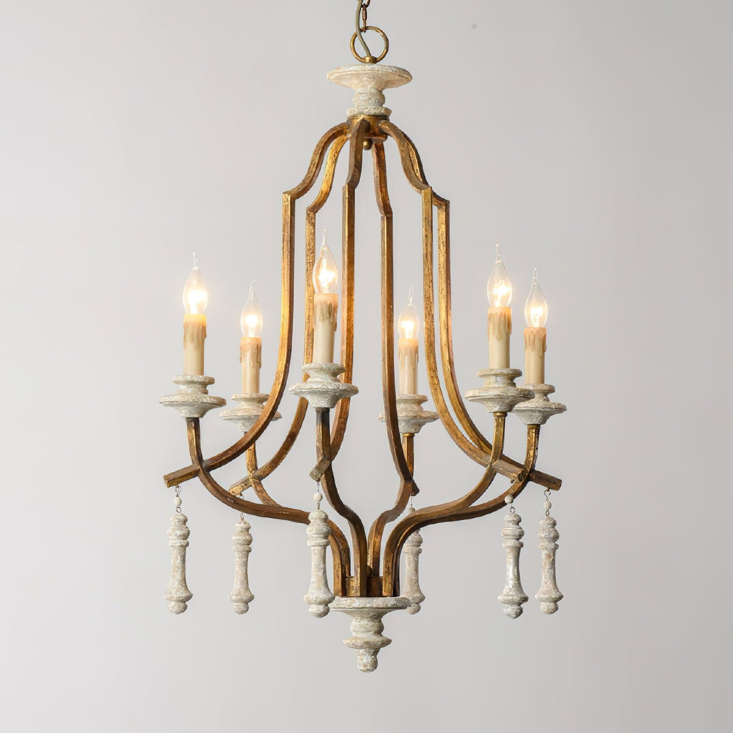 Waterloo Chandelier - French Empire Bent Wood & Metal Caged Pendant Light | 6-Light Vintage Antique Gray Sconce