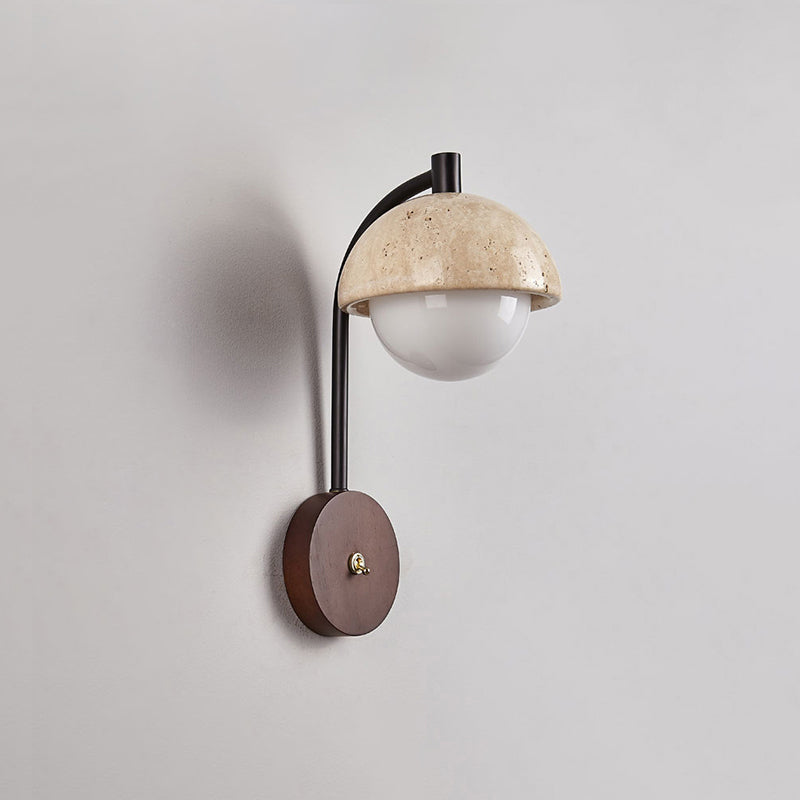 Wella Travertine Wall Sconce - Natural Stone & Glass Luxury LED Vanity Light | Modern Organic Bedside Sconce | G9 Base