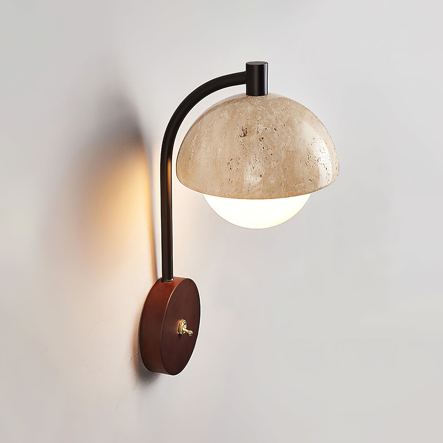 Wella Travertine Wall Sconce - Natural Stone & Glass Luxury LED Vanity Light | Modern Organic Bedside Sconce | G9 Base