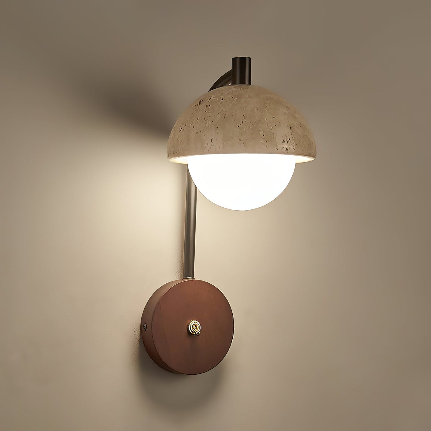 Wella Travertine Wall Sconce - Natural Stone & Glass Luxury LED Vanity Light | Modern Organic Bedside Sconce | G9 Base