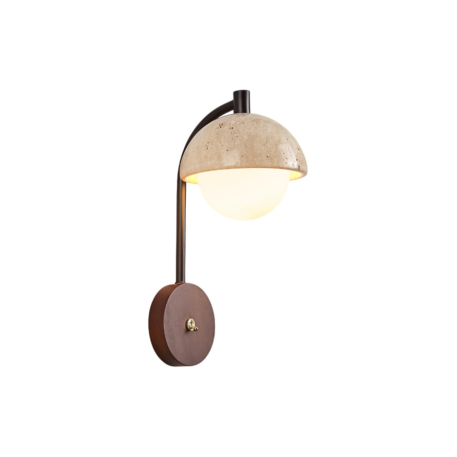 Wella Travertine Wall Sconce - Natural Stone & Glass Luxury LED Vanity Light | Modern Organic Bedside Sconce | G9 Base