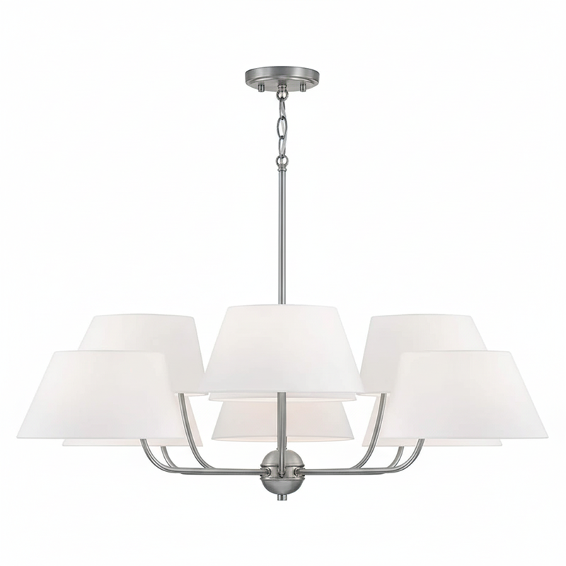 Welsley Two-Tier Brass Chandelier - Luxury White Fabric Angled Shade Pendant | Modern Minimalist Geometric Hanging Light | E12 Base