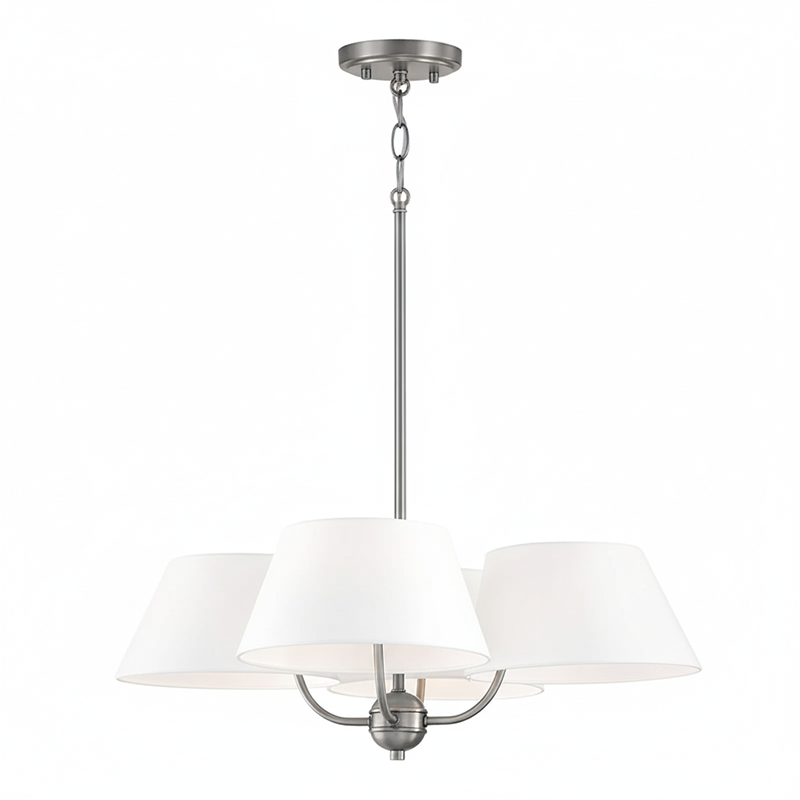 Welsley Two-Tier Brass Chandelier - Luxury White Fabric Angled Shade Pendant | Modern Minimalist Geometric Hanging Light | E12 Base