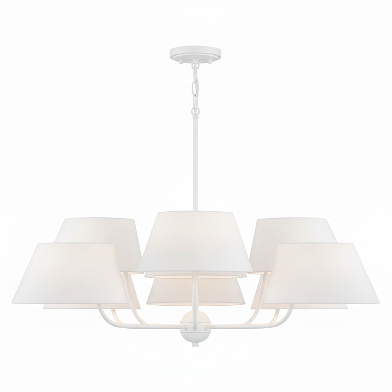 Welsley Two-Tier Brass Chandelier - Luxury White Fabric Angled Shade Pendant | Modern Minimalist Geometric Hanging Light | E12 Base