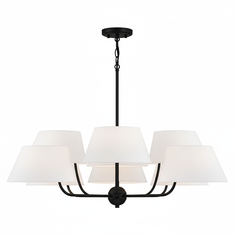 Welsley Two-Tier Brass Chandelier - Luxury White Fabric Angled Shade Pendant | Modern Minimalist Geometric Hanging Light | E12 Base