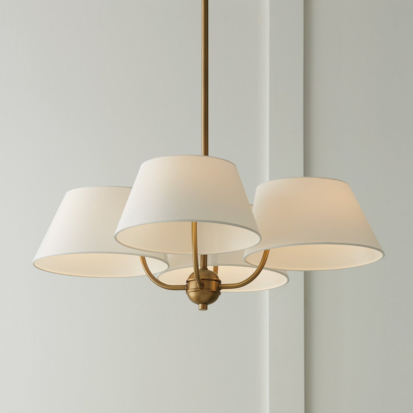 Welsley Two-Tier Brass Chandelier - Luxury White Fabric Angled Shade Pendant | Modern Minimalist Geometric Hanging Light | E12 Base