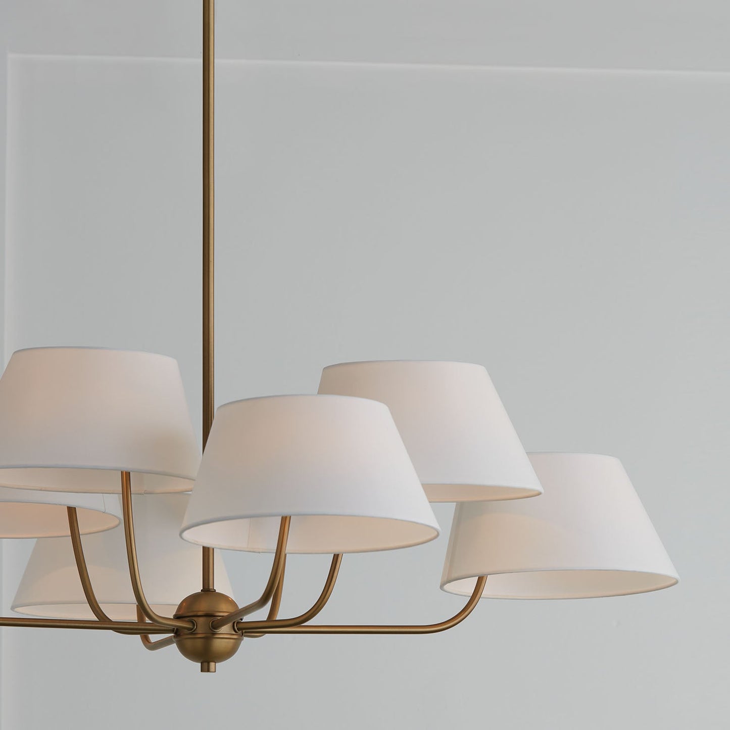 Welsley Two-Tier Brass Chandelier - Luxury White Fabric Angled Shade Pendant | Modern Minimalist Geometric Hanging Light | E12 Base