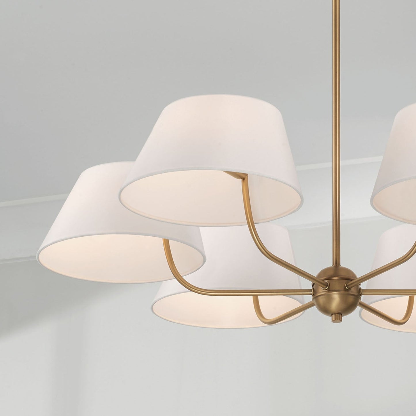 Welsley Two-Tier Brass Chandelier - Luxury White Fabric Angled Shade Pendant | Modern Minimalist Geometric Hanging Light | E12 Base